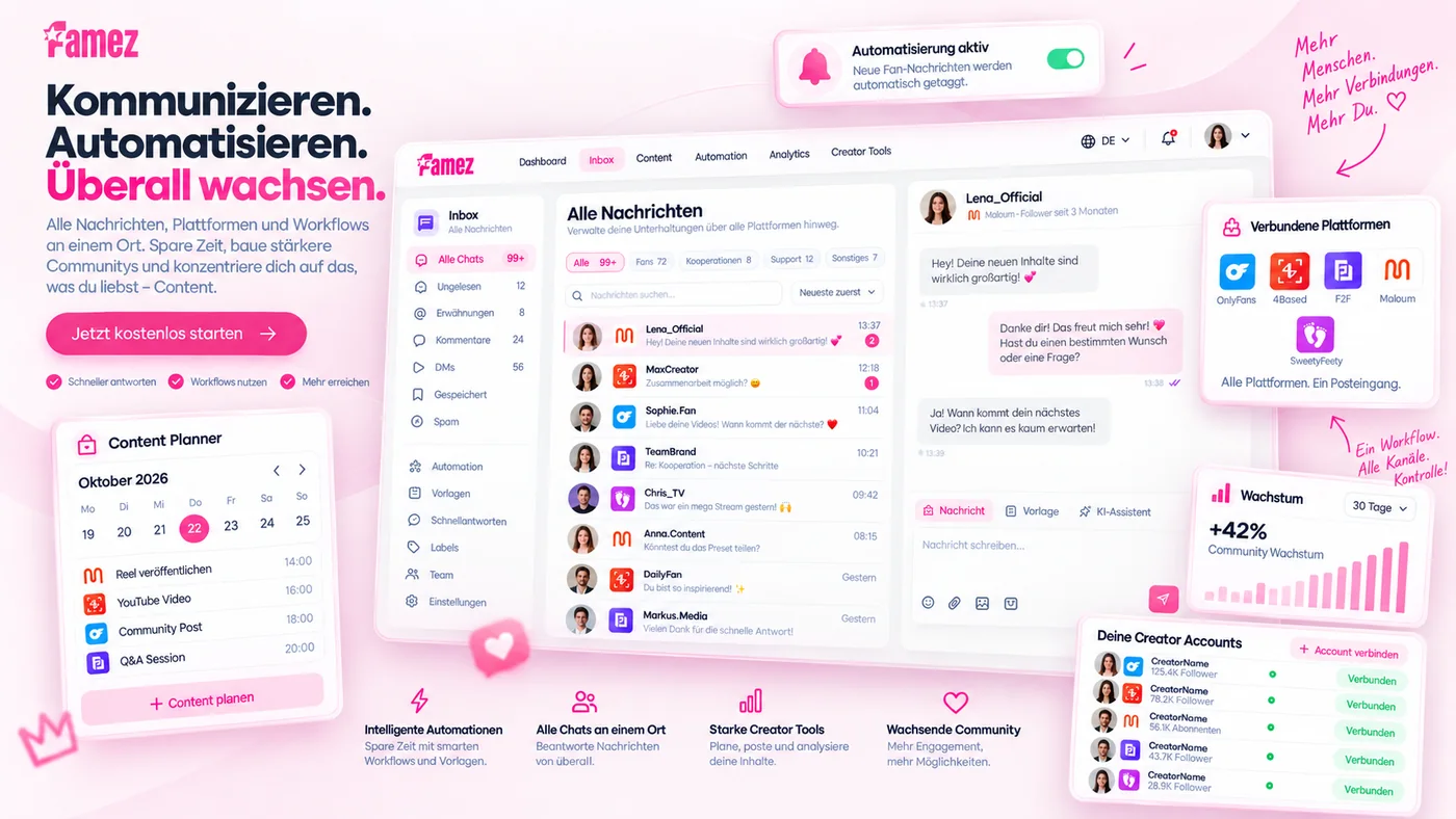 Famez CRM Inbox mit Multi-Plattform-Kommunikation für OnlyFans, 4Based, Maloum und F2F